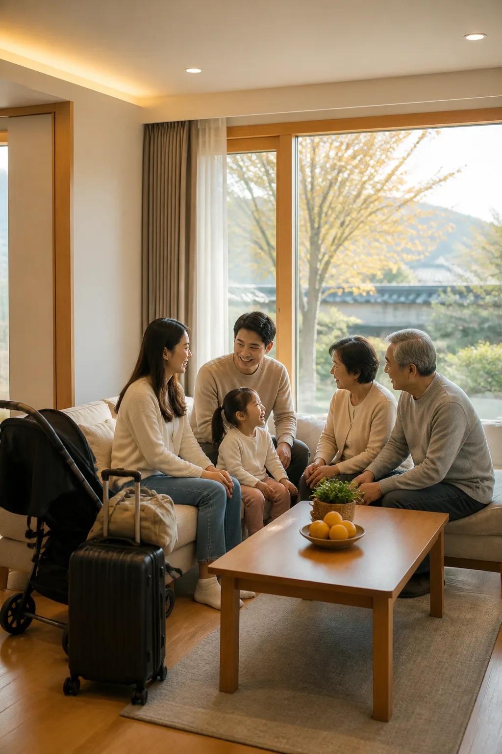 경주 역사문화 여행 후 가족이 쉬는 경주펜션 거실