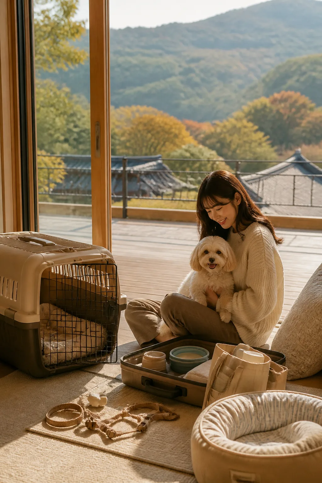 경주펜션에서 반려동물과 함께 쉬며 역사문화 여행을 준비하는 객실 모습
