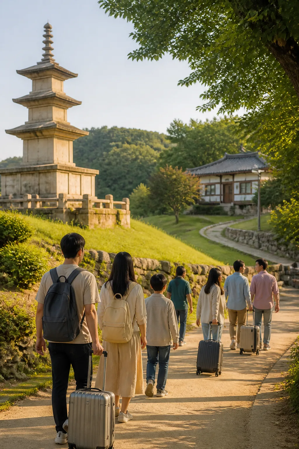 역사문화 체험 후 펜션으로 이동하는 여행객과 경주 관광 분위기